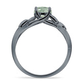 Budding Willow Solitaire Ring Round Natural Green Amethyst Prasiolite 925 Sterling Silver