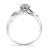 Budding Willow Solitaire Ring Round Natural Green Amethyst Prasiolite 925 Sterling Silver