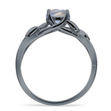 Budding Willow Solitaire Ring Round Natural Moonstone 925 Sterling Silver