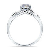 Budding Willow Solitaire Ring Round Natural Moonstone 925 Sterling Silver