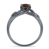 Budding Willow Solitaire Ring Round Natural Chocolate Smoky Quartz 925 Sterling Silver