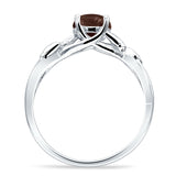 Budding Willow Solitaire Ring Round Natural Chocolate Smoky Quartz 925 Sterling Silver