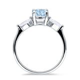 Three Stone Round Natural Aquamarine Two Kite CZ Trio Ring 925 Sterling Silver