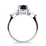 Three Stone Round Natural Black Onyx Two Kite CZ Trio Ring 925 Sterling Silver