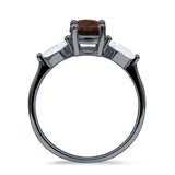 Three Stone Round Natural Chocolate Smoky Quartz Two Kite CZ Trio Ring 925 Sterling Silver