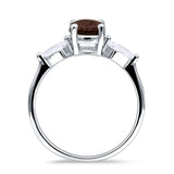 Three Stone Round Natural Chocolate Smoky Quartz Two Kite CZ Trio Ring 925 Sterling Silver