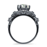 Ring mit zwei Sonnenblumen-Design, rund, natürlicher grüner Moosachat, 925er-Sterlingsilber