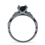 Ring im Vintage-Stil, Sonnenblumen-Marquise, rund, natürlicher schwarzer Onyx, 925er-Sterlingsilber