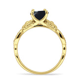 Ring im Vintage-Stil, Sonnenblumen-Marquise, rund, natürlicher schwarzer Onyx, 925er-Sterlingsilber