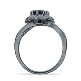 Sonnenblumen-Ring, unendlich gedreht, rund, natürlicher schwarzer Onyx, 925er Sterlingsilber