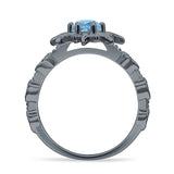 Sun Ring Round Natural Aquamarine 925 Sterling Silver