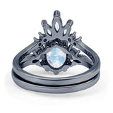 Art Deco Oval Natural Moonstone Engagement Ring Bridal Set