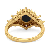 Art Deco Round Natural Black Onyx Engagement Ring With CZ Accents