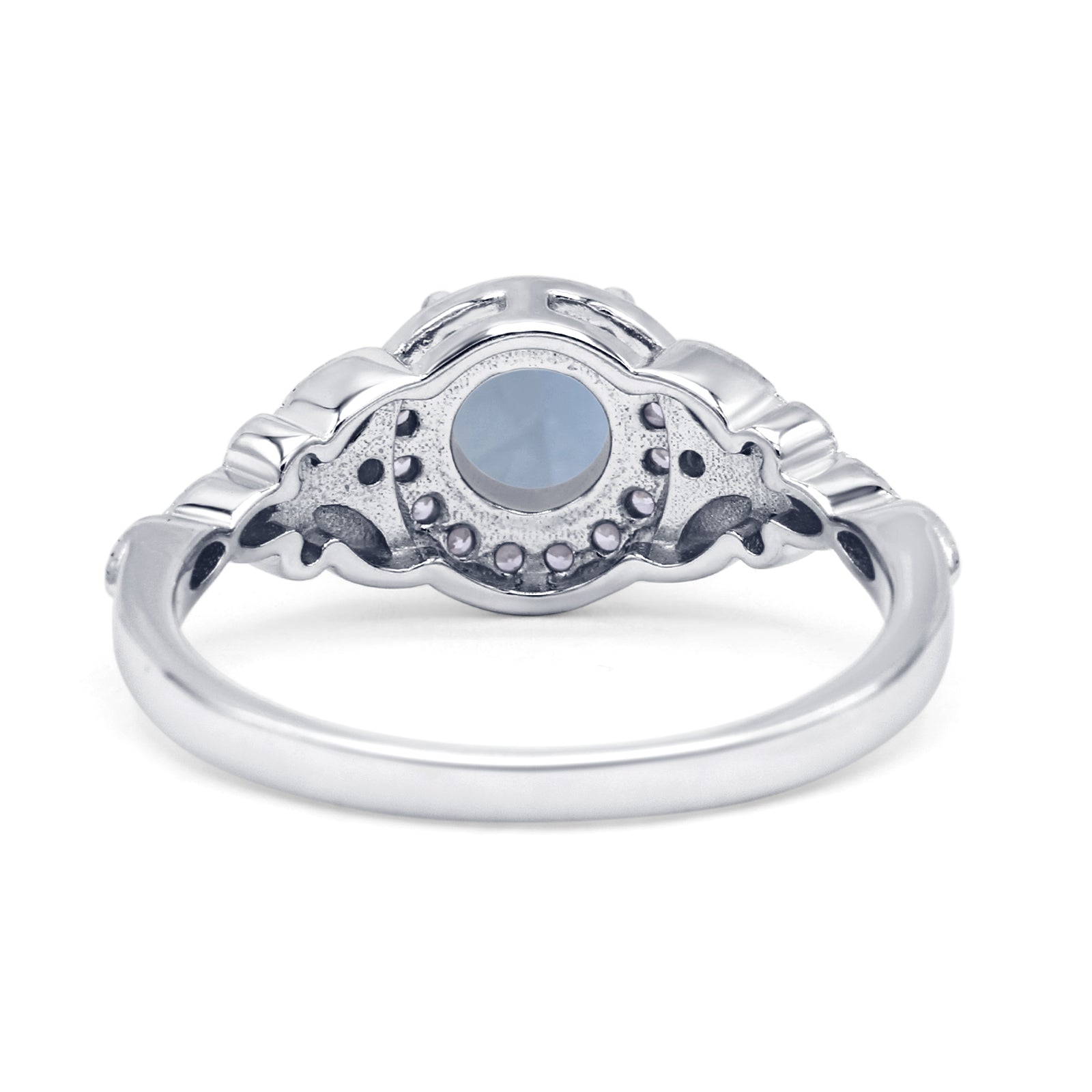 Halo Vintage Style CZ Round Natural Aquamarine Engagement Ring