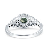 Halo Vintage Style CZ Round Natural Green Moss Agate Engagement Ring