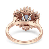 Floral Art Deco Round Natural Aquamarine Halo Engagement Ring