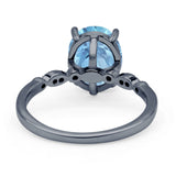 Solitaire Accent Oval Natural Aquamarine Art Deco Engagement Ring