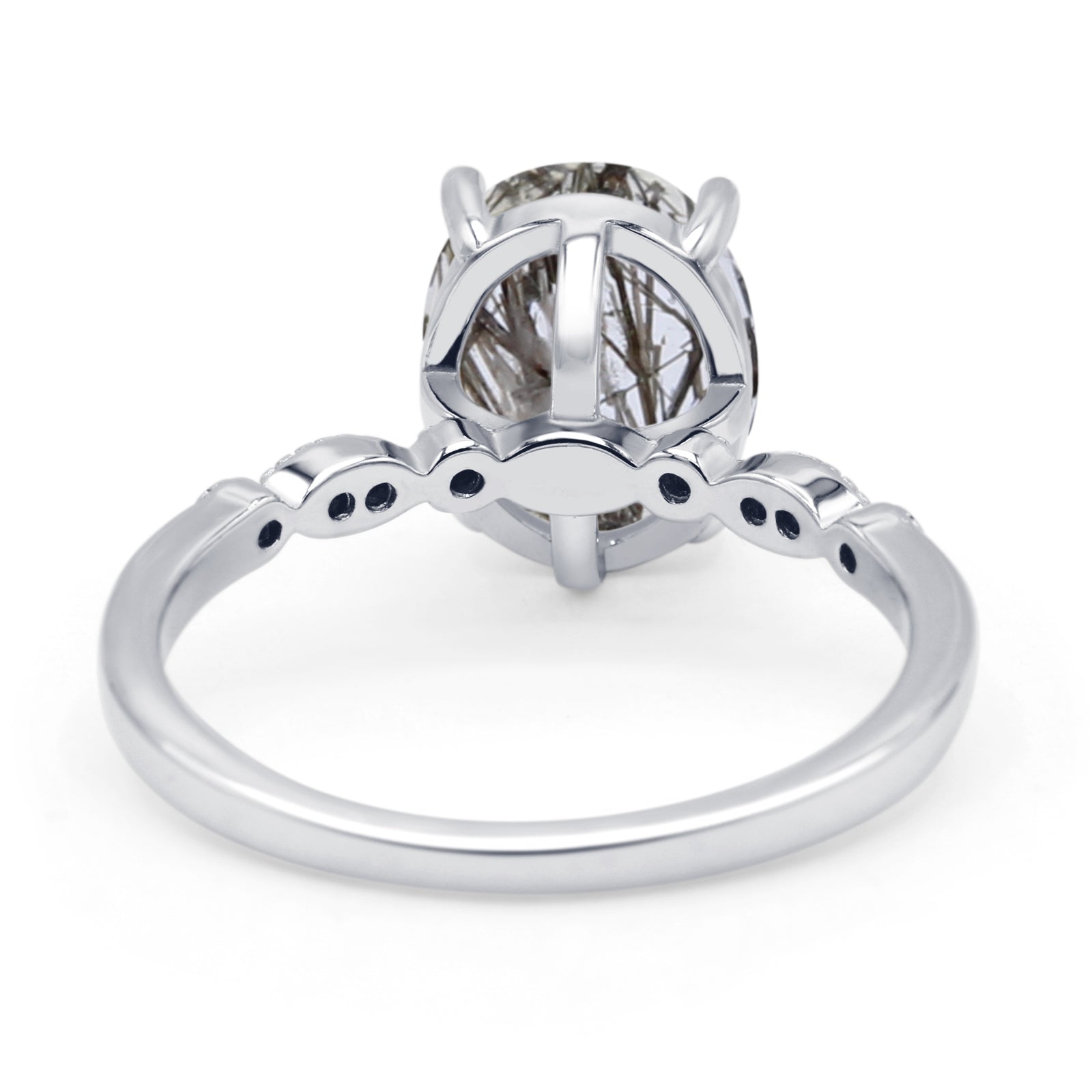 Solitaire Accent Oval Natural Rutilated Quartz Art Deco Engagement Ring