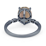Solitaire Accent Oval Natural Smoky Quartz Art Deco Engagement Ring