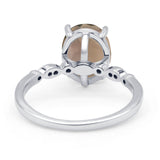 Solitaire Accent Oval Natural Smoky Quartz Art Deco Engagement Ring