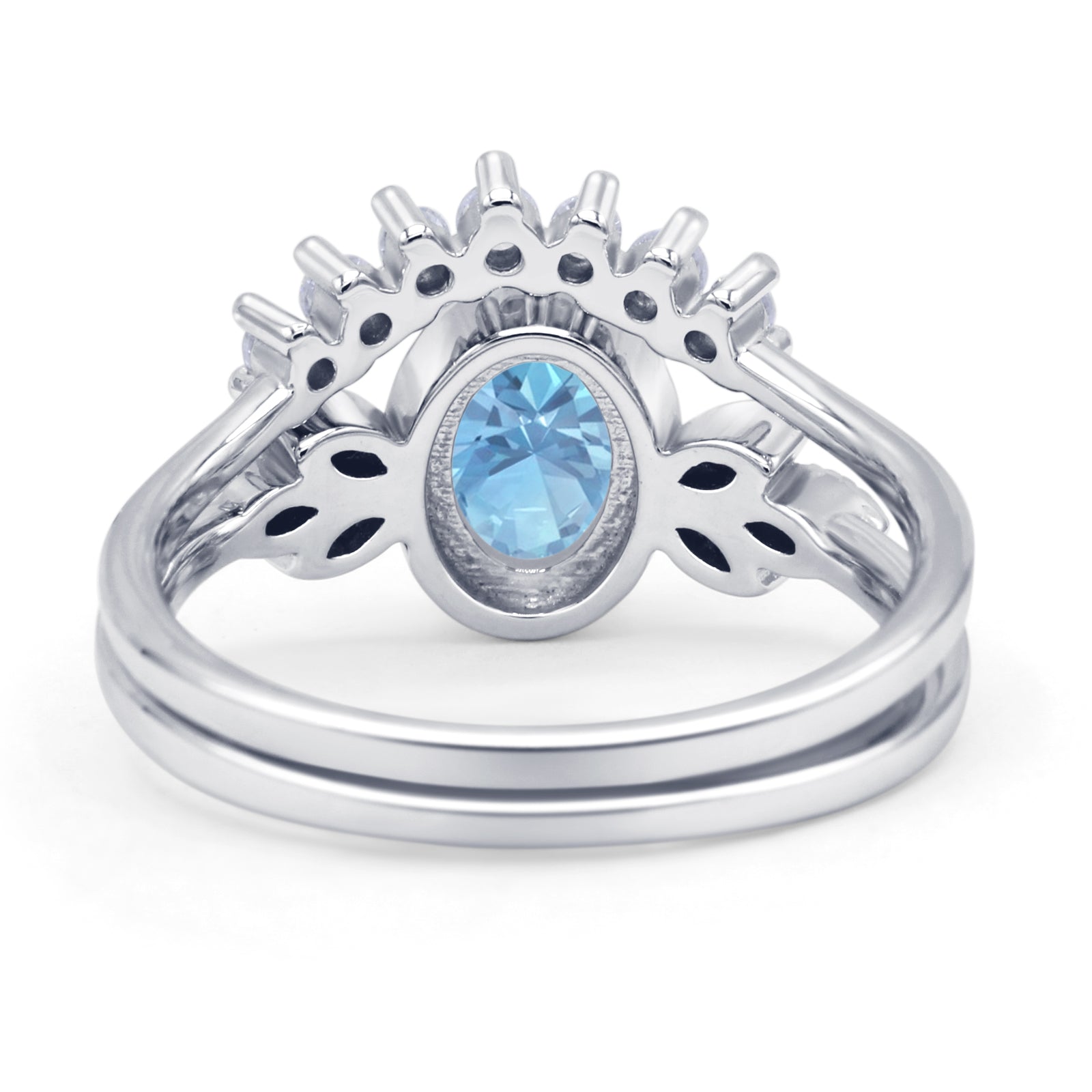 Vintage Oval Natural Aquamarine Art Deco Bridal Set Engagement Ring