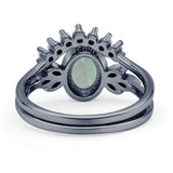 Vintage Oval Natural Green Amethyst Art Deco Bridal Set Engagement Ring
