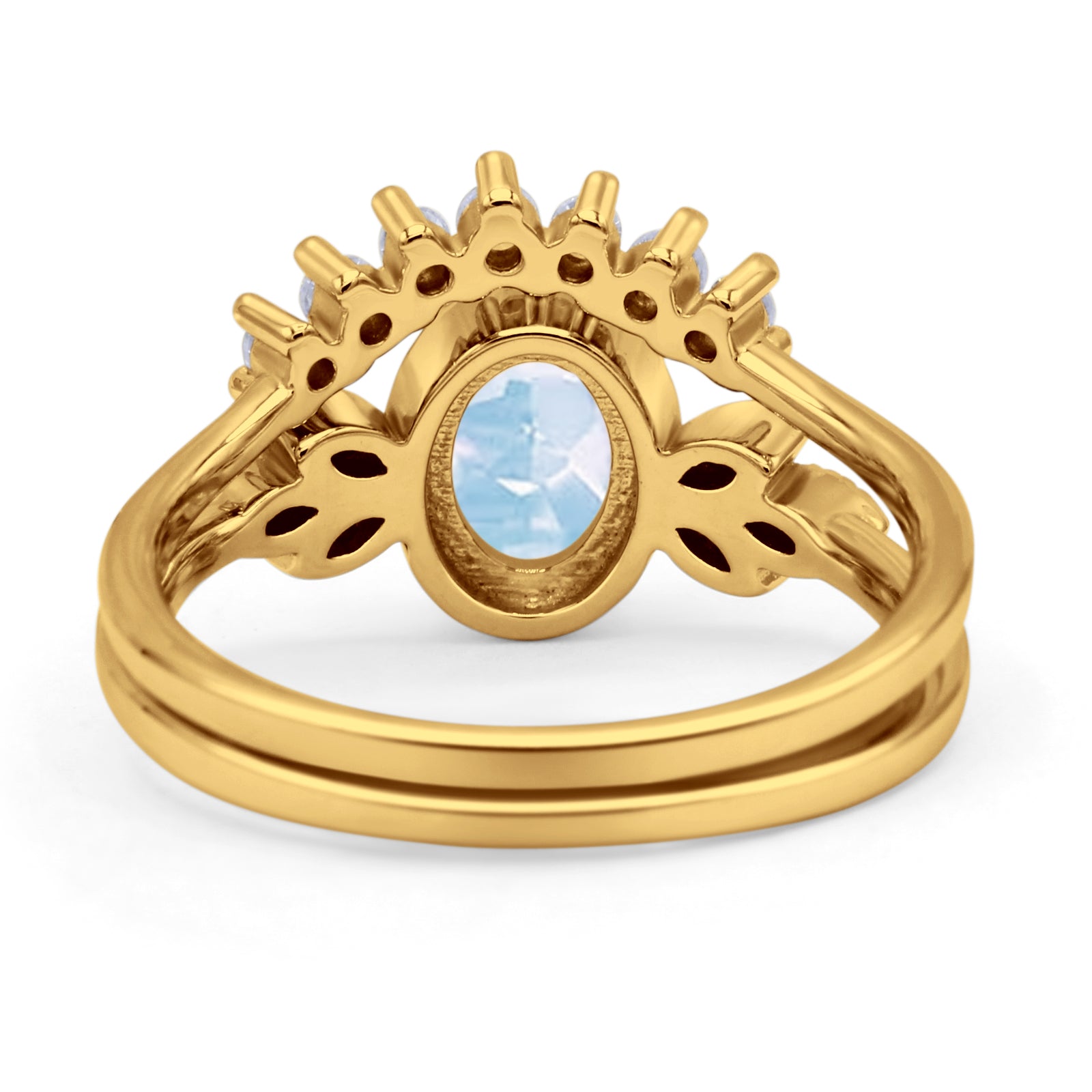 Vintage Oval Natural Moonstone Art Deco Bridal Set Engagement Ring