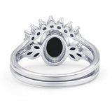 Vintage Oval Natural Black Onyx Art Deco Bridal Set Engagement Ring
