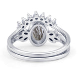 Vintage Oval Natural Rutilated Quartz Art Deco Bridal Set Engagement Ring