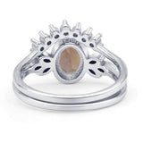 Vintage Oval Natural Smoky Quartz Art Deco Bridal Set Engagement Ring