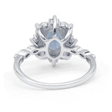 Art Deco Oval Natural Aquamarine Halo Ballerina Style Engagement Ring