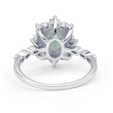 Art Deco Oval Natural Green Amethyst Halo Ballerina Style Engagement Ring