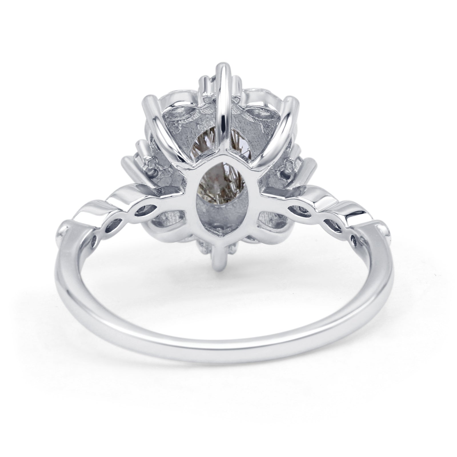Art Deco Oval Natural Rutilated Quartz Halo Ballerina Style Engagement Ring