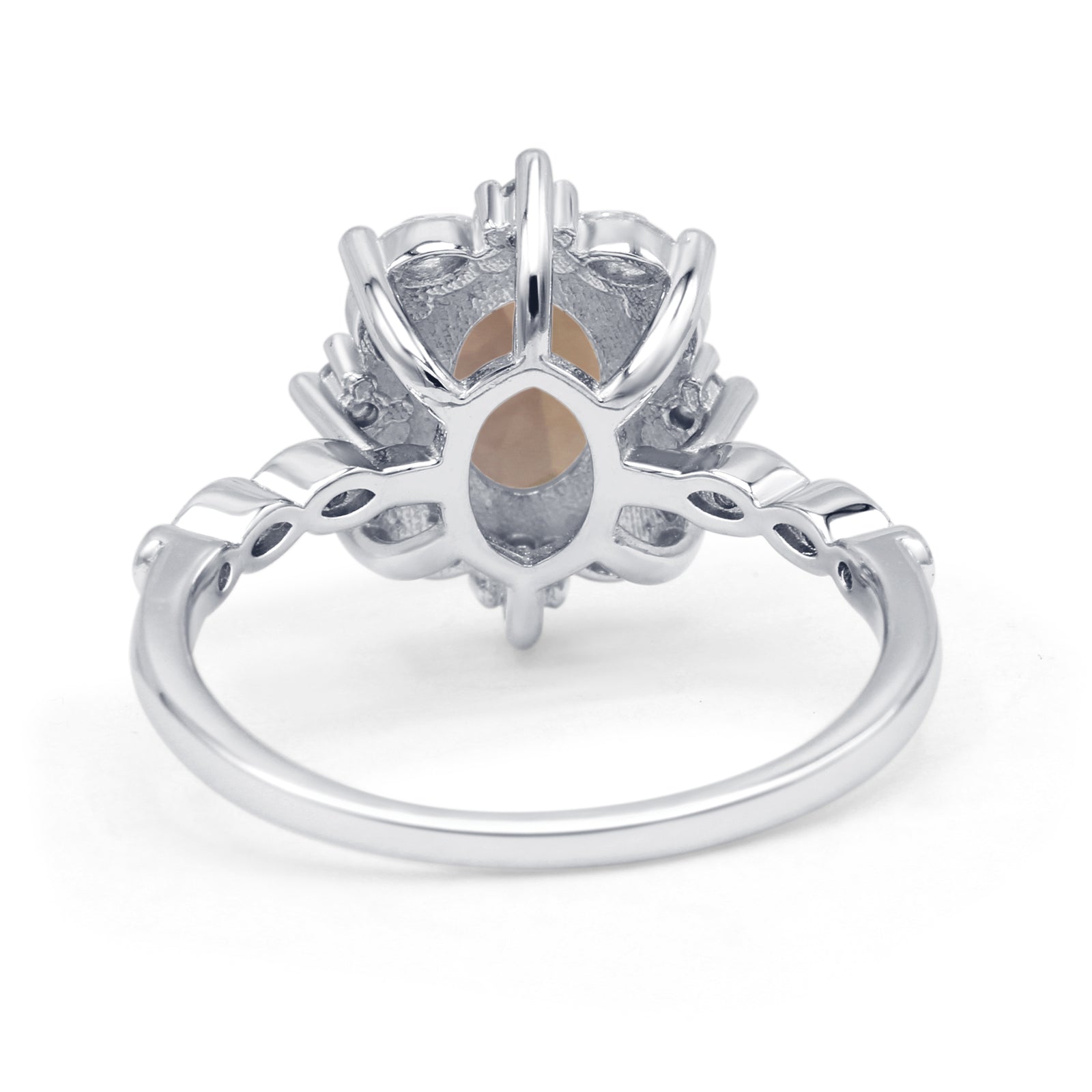 Art Deco Oval Natural Smoky Quartz Halo Ballerina Style Engagement Ring