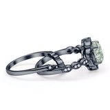 Vintage Style Round Natural Green Amethyst Floral Bridal Set Engagement Ring