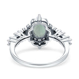 Halo Art Deco Oval Natural Green Amethyst Prasiolite Engagement Ring