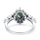 Halo Art Deco Oval Natural Green Moss Agate Engagement Ring