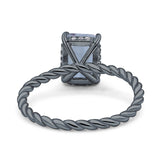 Hidden Halo Twisted Rope Emerald Cut Natural Aquamarine Engagement Ring