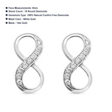 Solid 14K White Gold 8mm Infinity Round Diamond Stud Earrings