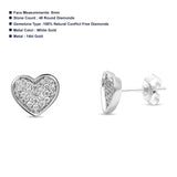 Solid 14K White Gold 8mm Heart Shaped Diamond Stud Earrings