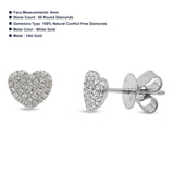 Solid 14K White Gold 6mm Heart Shape Diamond Stud Earrings