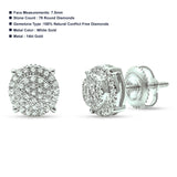 Solid 14K White Gold 7.5mm Round Diamond Cluster Stud Earrings