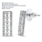 Solid 14K White Gold 0.2mm Drop Bar Round Diamond Stud Earrings