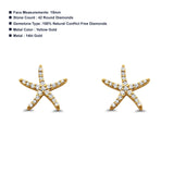 Solid 14K Gold 10mm Star Diamond Stud Earrings