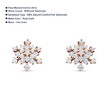 Solid 14K Gold 8mm Snowflake Diamond Stud Earrings