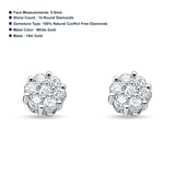 Solid 14K Gold 5.5mm Round Flower Cluster Diamond Stud Earrings Screw Back