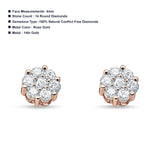 14K Gold 4mm Flower Round Solitaire Cluster Diamond Stud Earrings Screw Back