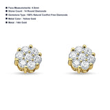 Solid 14K Gold 4.5mm Flower Round Solitaire Cluster Micro Diamond Stud Earrings Screw Back