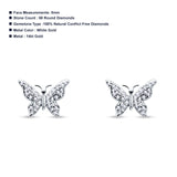 Solid 14K Gold 5mm Butterfly Round Diamond Stud Earrings Push Back