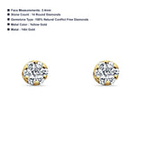 Solid 14K Gold 3.4mm Round Diamond Stud Earrings Push Back Lovely Earring